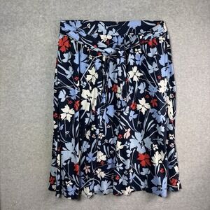 Womens Skirt Plus Size 2X (20) Floral Red White Blue Tropical With Sash Tie Time